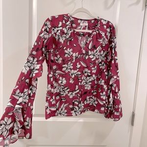 Parker Magenta Floral Bell Sleeve Ruffled Boho Blouse
